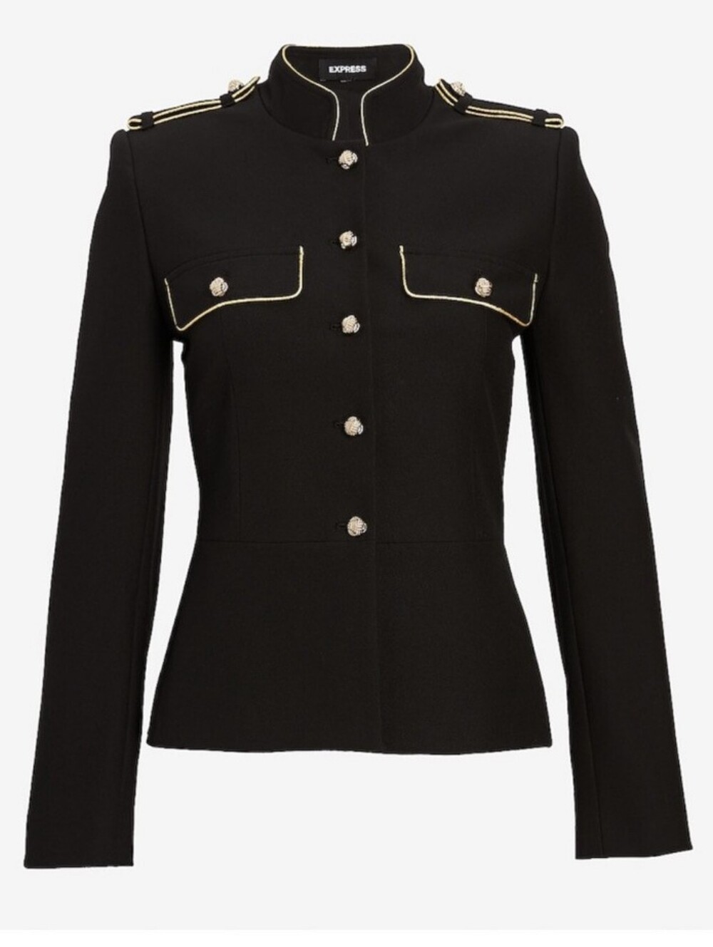 Express Black Military-Novelty Blazer with Gold Trim M